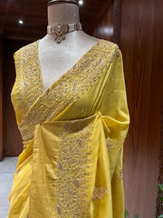 Chikankari Chanderi Saree - Mustard Yellow