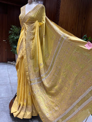 Chikankari Chanderi Saree - Mustard Yellow