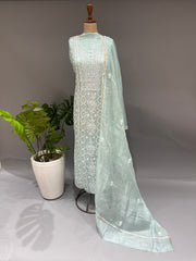 Chikankari Kota Doria kurta and dupatta set - Powder Blue