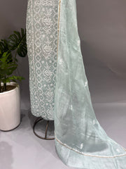 Chikankari Kota Doria kurta and dupatta set - Powder Blue