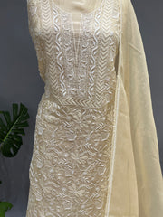 Chikankari Organza Kurta and Dupatta Set - Butter Yellow