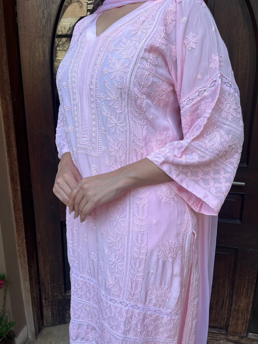 Chikankari Muslin Suit set - Baby Pink