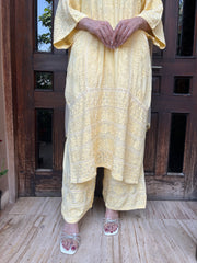 Chikankari Muslin Suit set - Corn Yellow