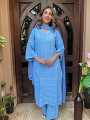 Chikankari Muslin Suit set - Ink Blue