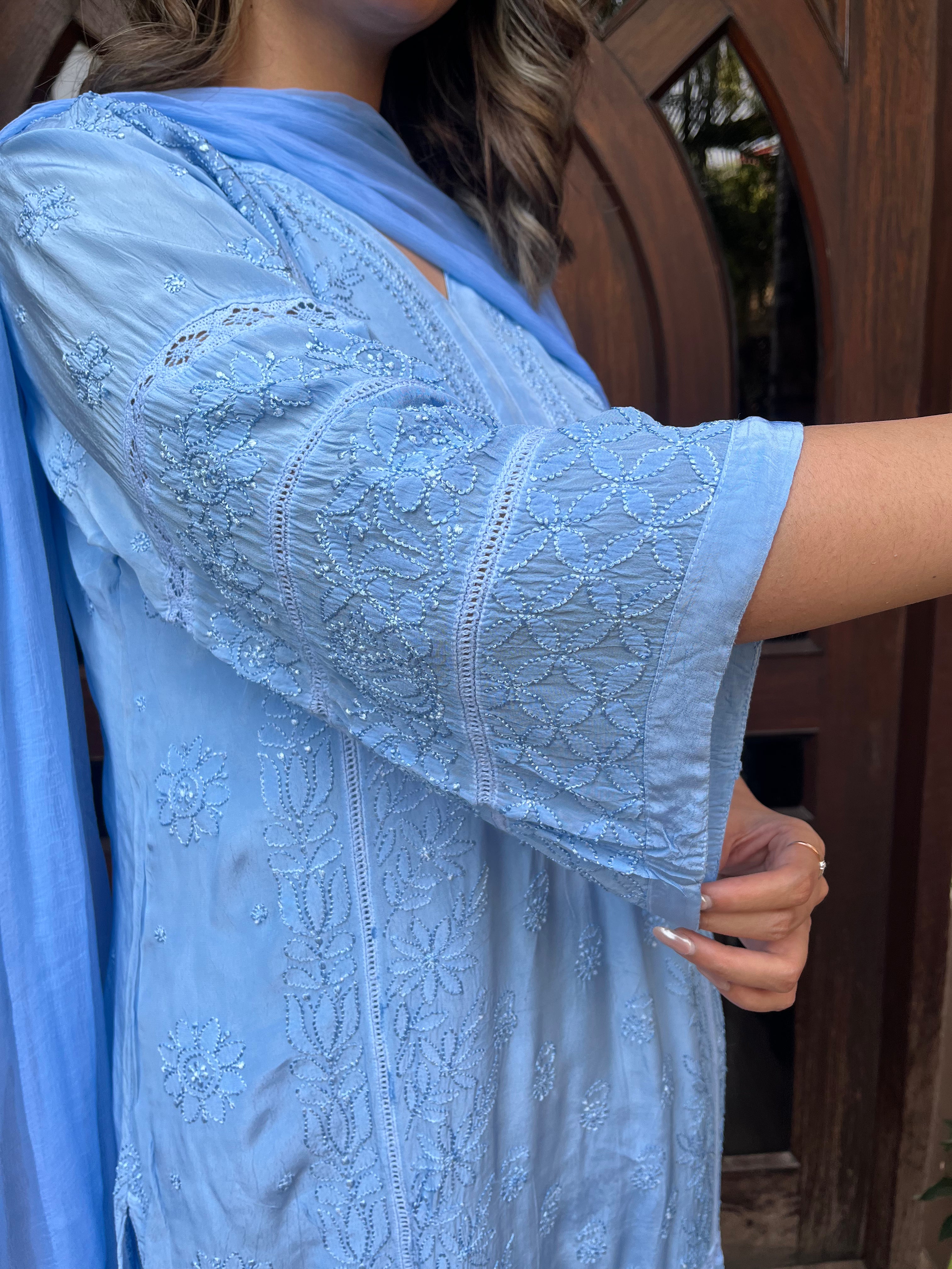 Chikankari Muslin Suit set - Ink Blue