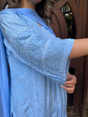 Chikankari Muslin Suit set - Ink Blue