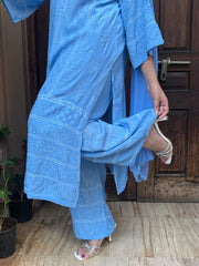 Chikankari Muslin Suit set - Ink Blue
