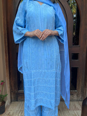 Chikankari Muslin Suit set - Ink Blue