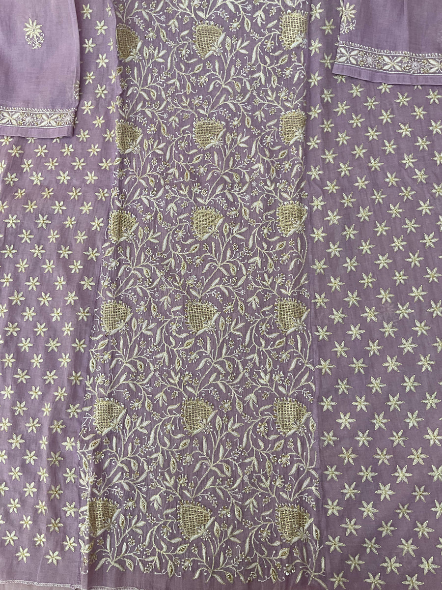 Tissue Chanderi Unstitched Suit - Purple