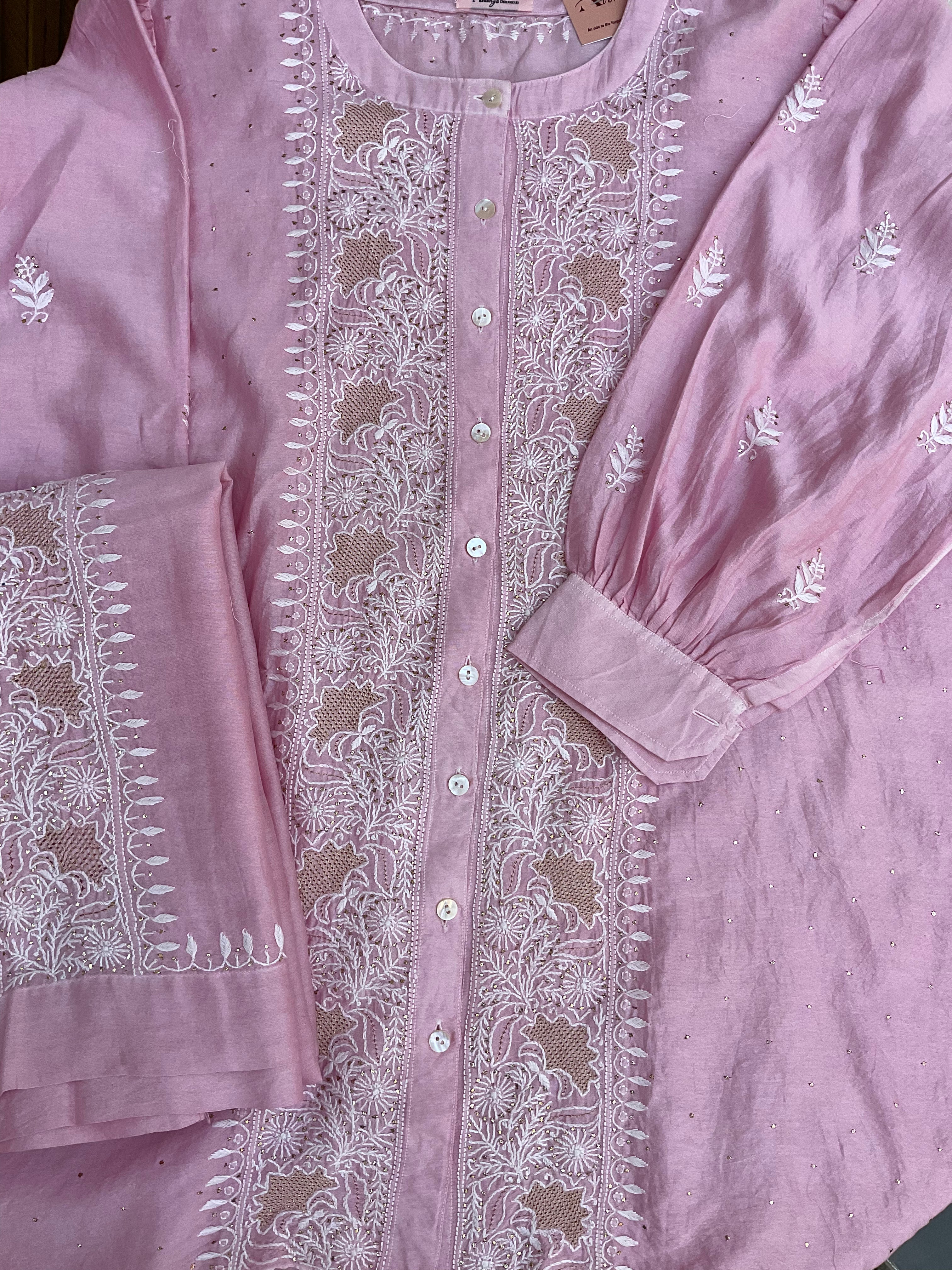 Chanderi chikankari coord set Semistitch - Mauve