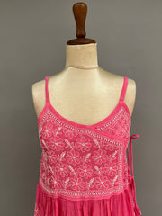 Muslin Chikankari Co-ord Set - Fuchsia Pink