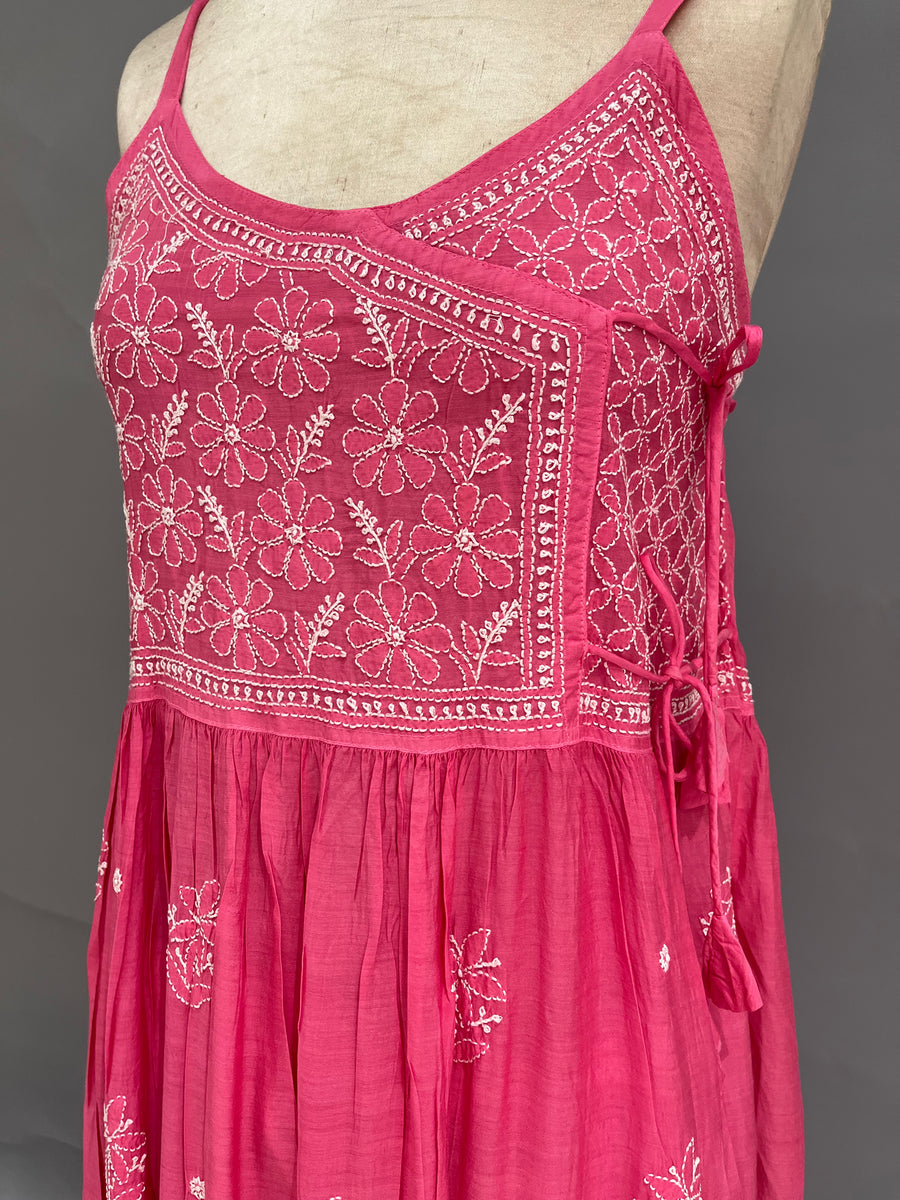 Muslin Chikankari Co-ord Set - Fuchsia Pink