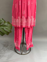 Muslin Chikankari Co-ord Set - Fuchsia Pink