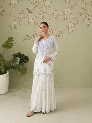 Cotton Chikankari Kurti - White and Blue