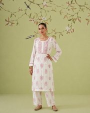 Muslin Chikankari Co-ord Set - White