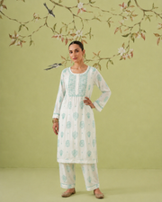 Muslin Chikankari Co-ord Set - White