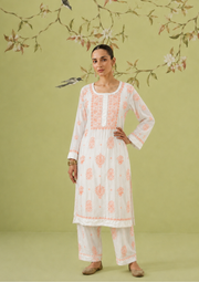 Muslin Chikankari Co-ord Set - White