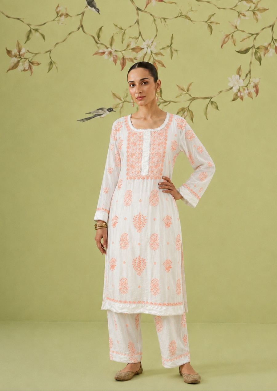 Muslin Chikankari Co-ord Set - White