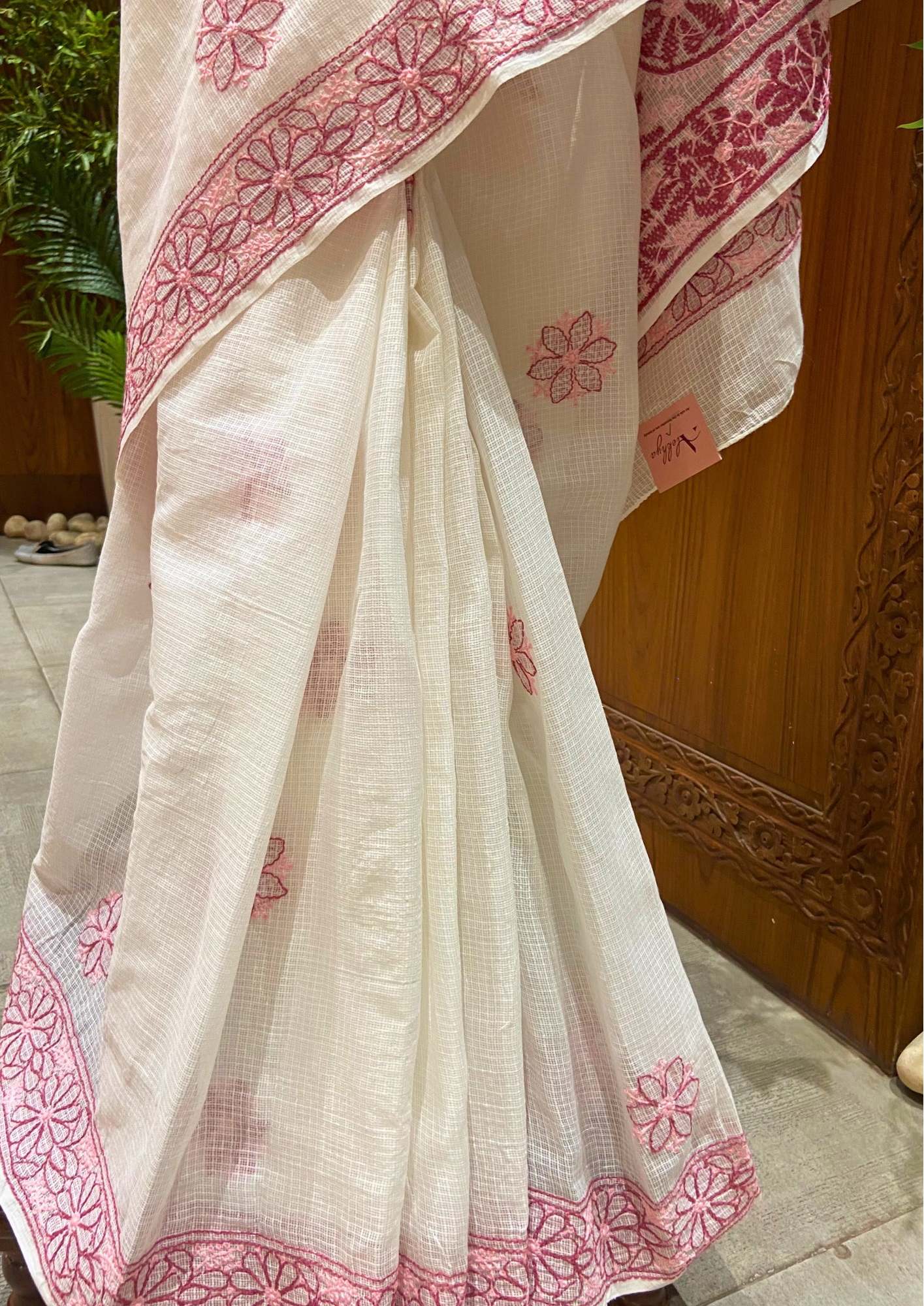 Kota Chikankari Saree - Coral Blush
