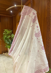 Kota Chikankari Saree - White and Mauve