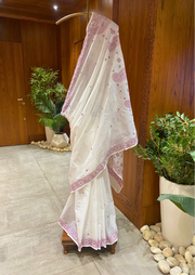 Kota Chikankari Saree - White and Mauve