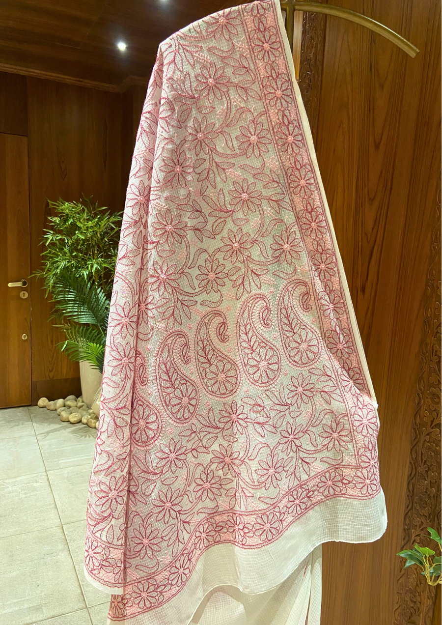 Kota Chikankari Saree - Coral Blush