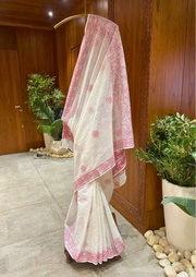 Kota Chikankari Saree - Coral Blush