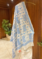 Kota Chikankari Saree - White and Blue