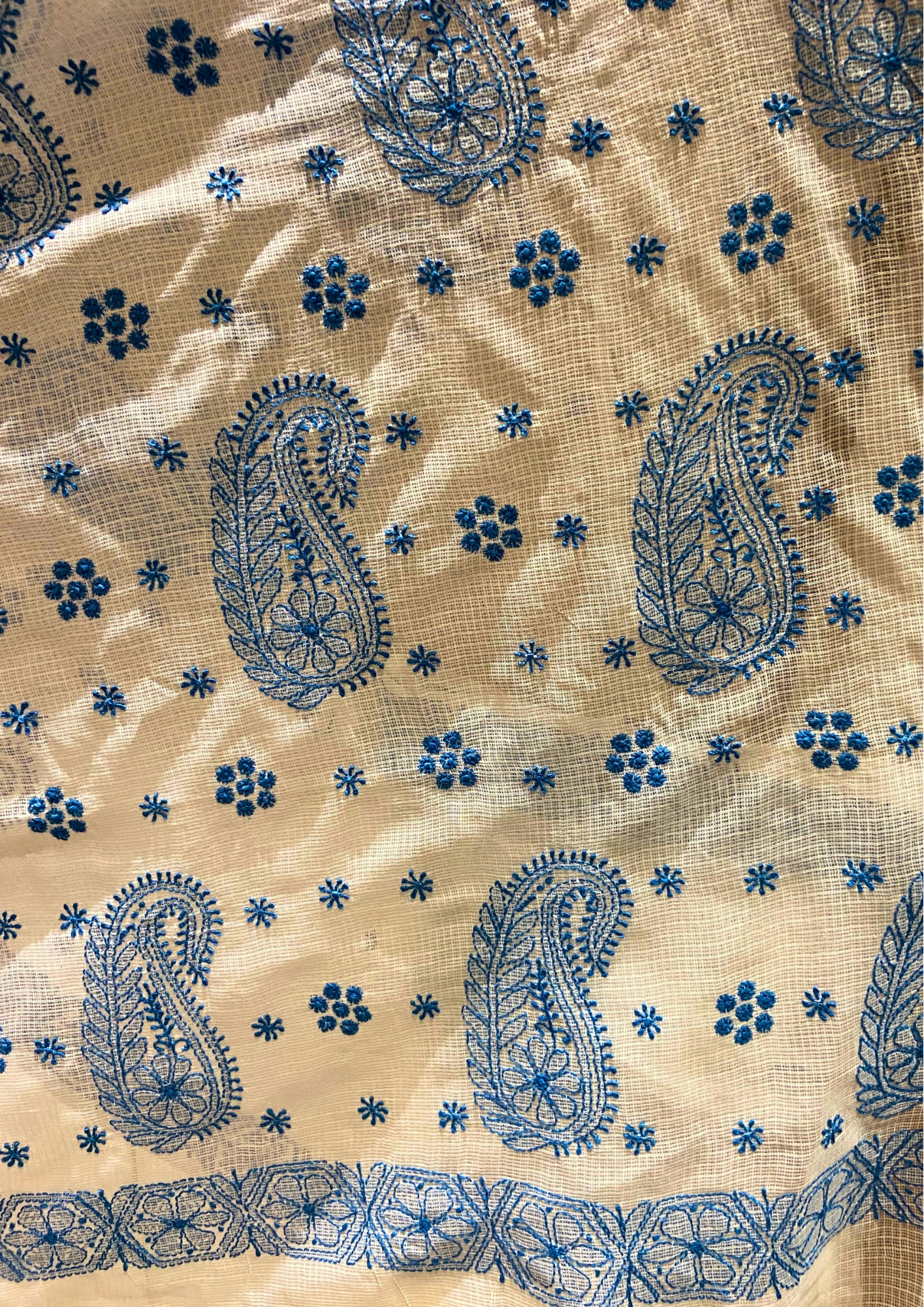 Kota Chikankari Saree - White and Blue