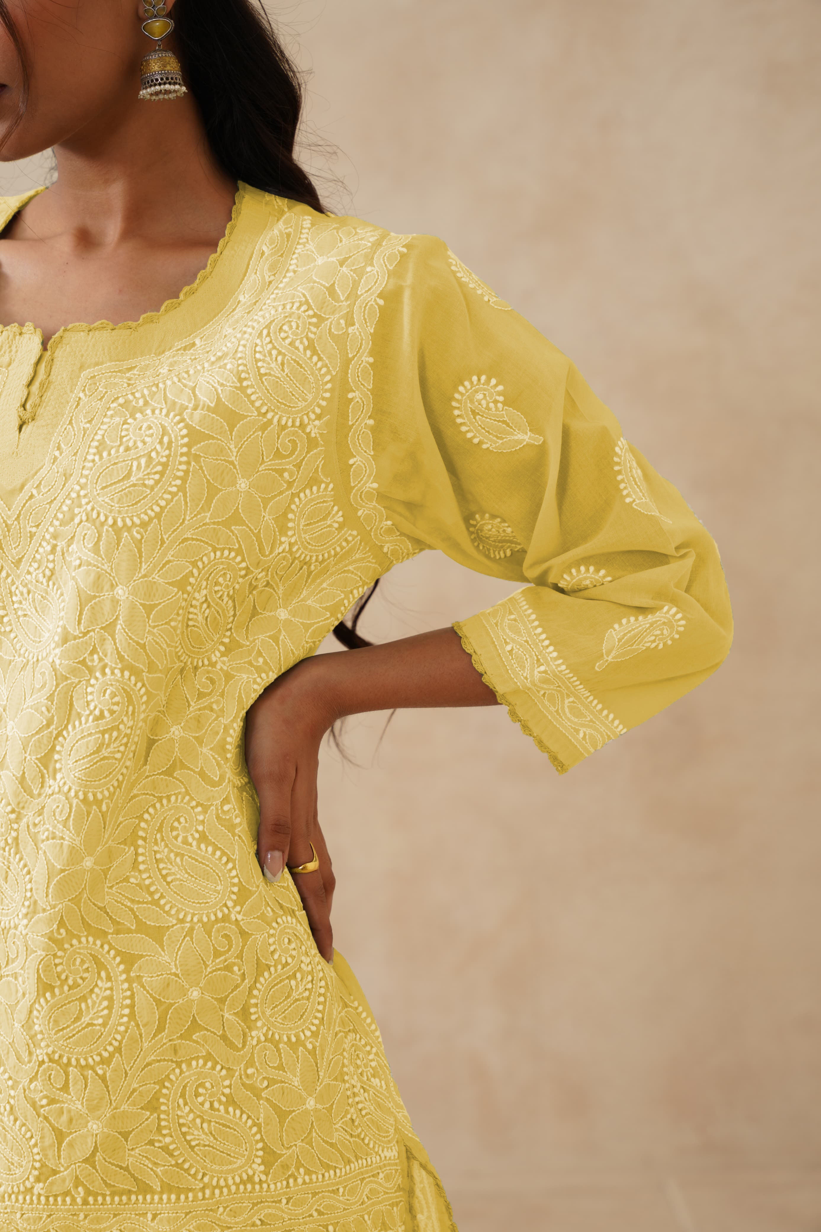 Cotton Short Kurti - Yellow