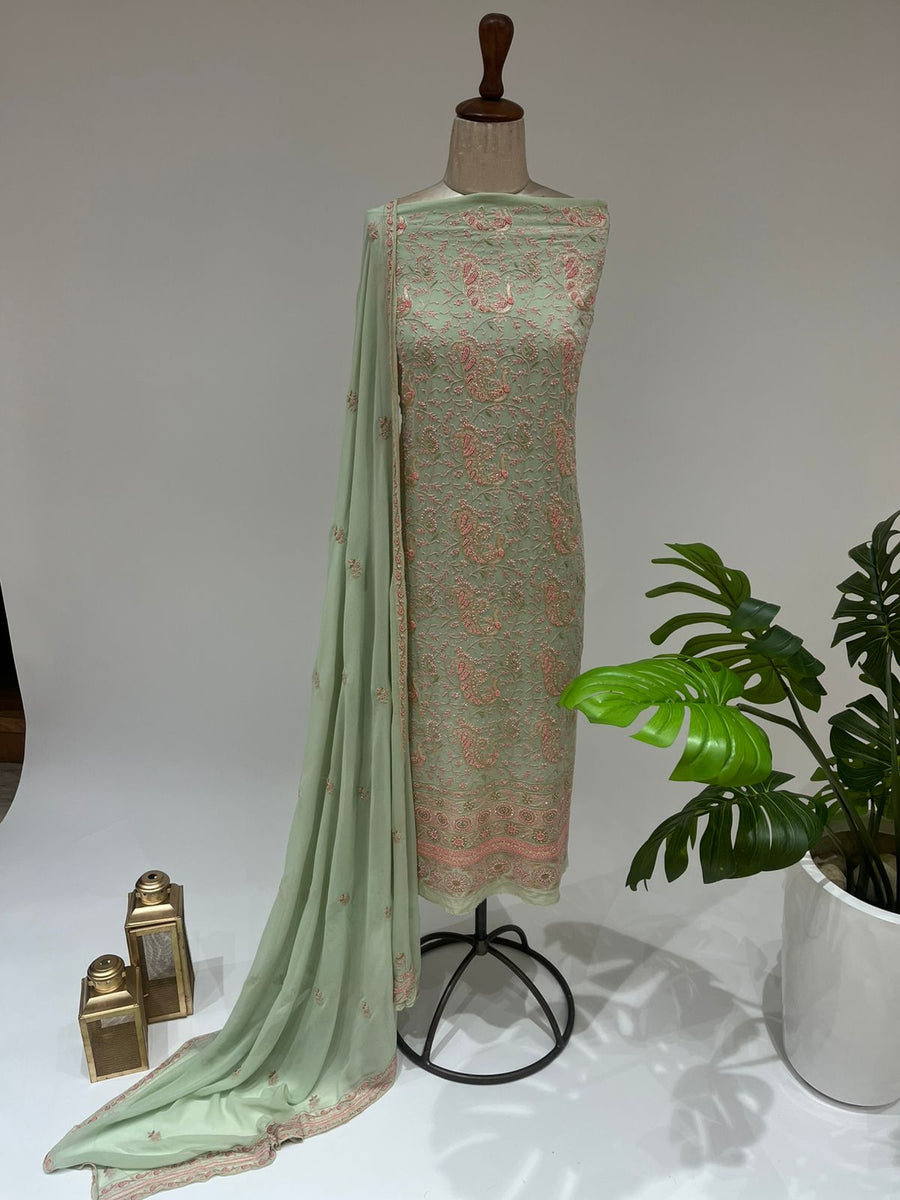 Pure Georgette Chikankari 2pc Suit - Margarita Green