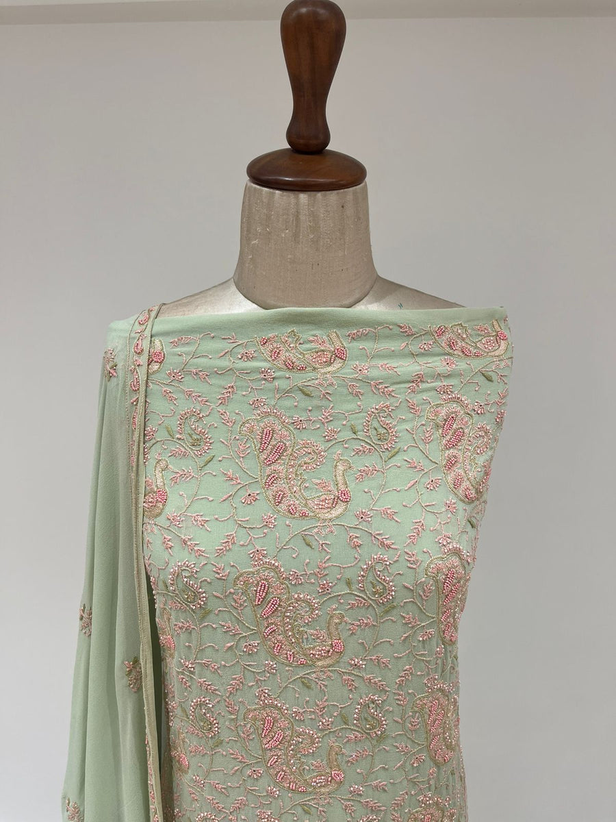 Pure Georgette Chikankari 2pc Suit - Margarita Green