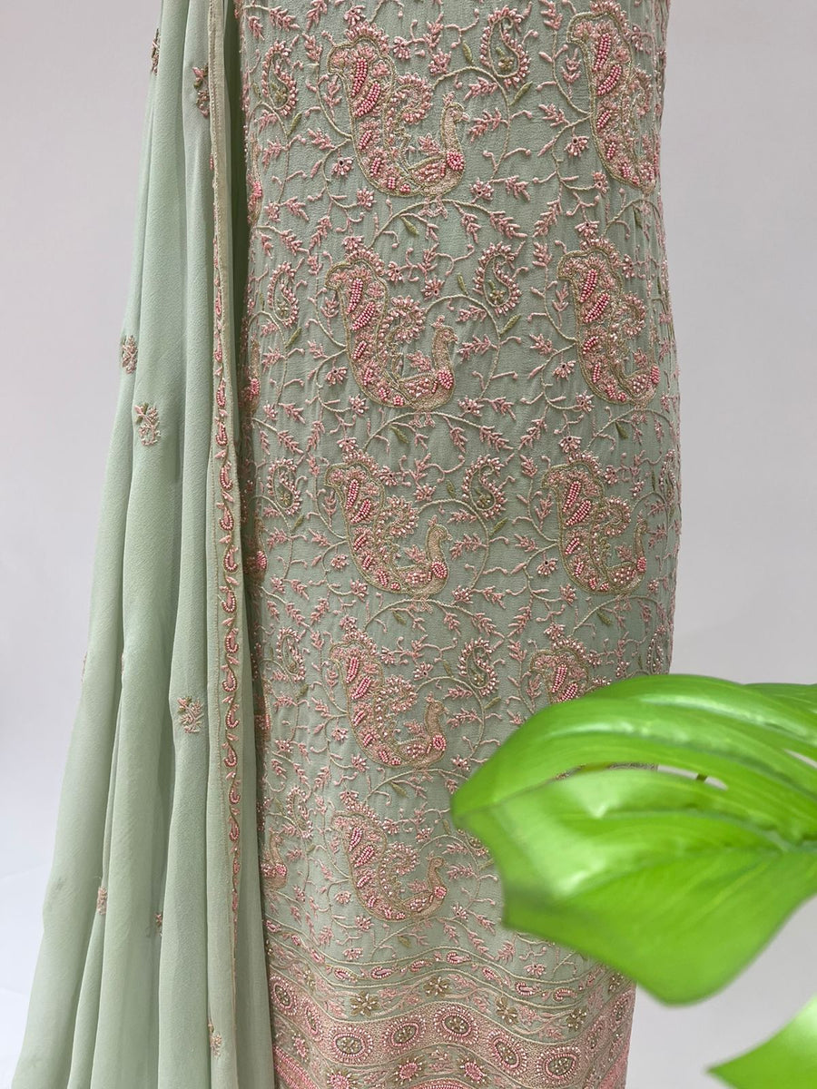 Pure Georgette Chikankari 2pc Suit - Margarita Green