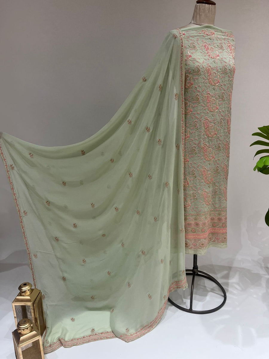 Pure Georgette Chikankari 2pc Suit - Margarita Green