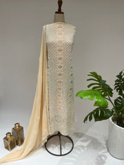 Pure Georgette Chikankari 2pc Suit - Double Cream