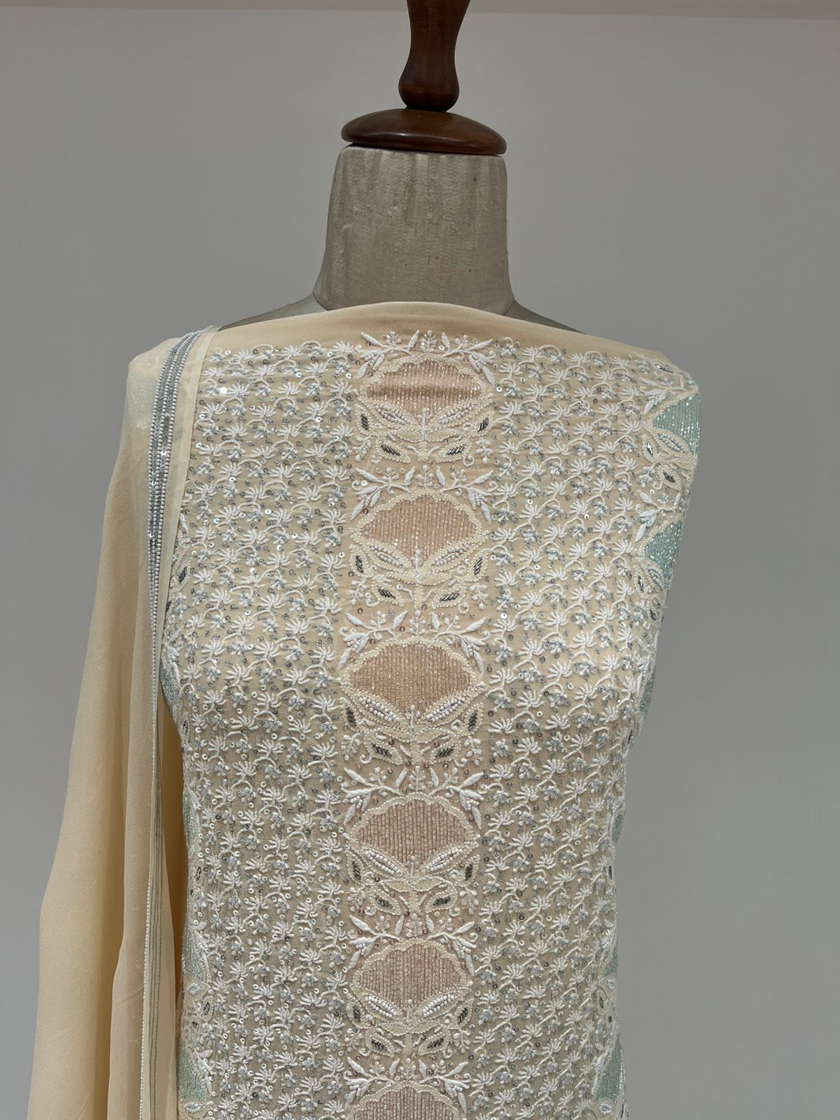 Pure Georgette Chikankari 2pc Suit - Double Cream