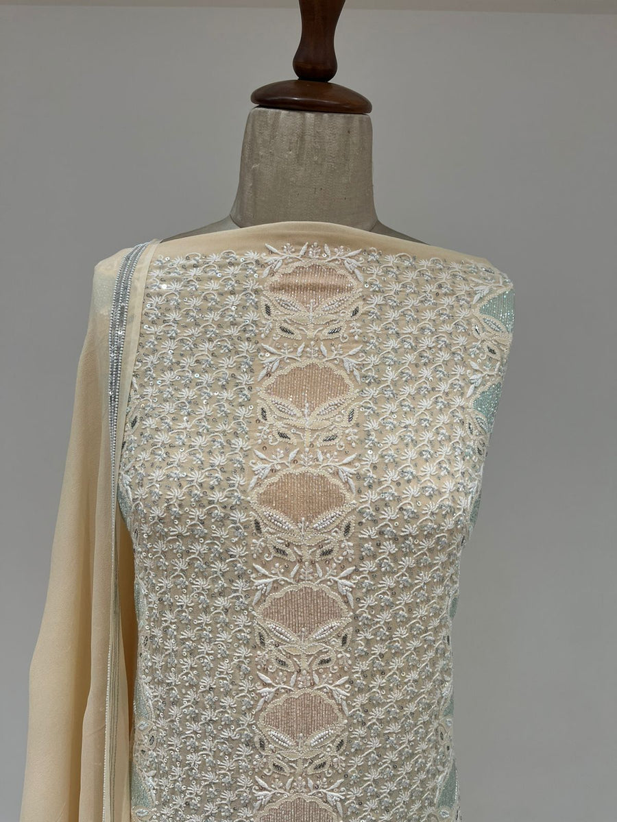 Pure Georgette Chikankari 2pc Suit - Double Cream