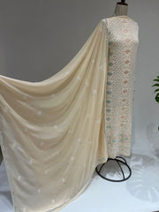 Pure Georgette Chikankari 2pc Suit - Double Cream