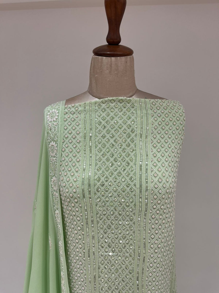Pure Georgette Chikankari 2 pc Suit - Pista Green