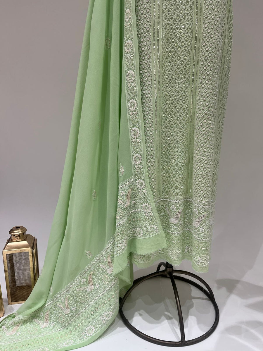 Pure Georgette Chikankari 2 pc Suit - Pista Green