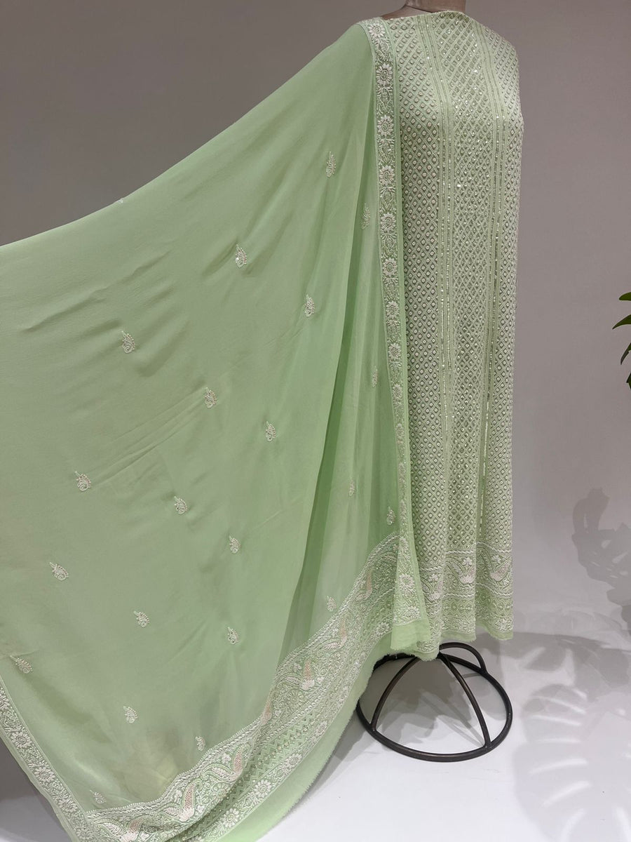 Pure Georgette Chikankari 2 pc Suit - Pista Green