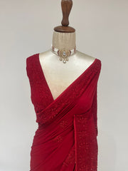 Viscose Chikankari Saree - Maroon Red