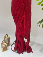 Viscose Chikankari Saree - Maroon Red