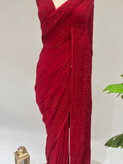 Viscose Chikankari Saree - Maroon Red