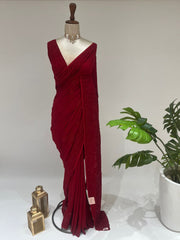 Viscose Chikankari Saree - Maroon Red