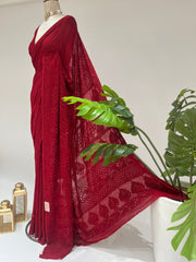 Viscose Chikankari Saree - Maroon Red