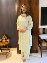 Chikankari Muslin Suit Set - Mint Green