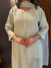 Chikankari Muslin Suit Set - Mint Green