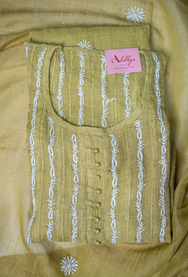 Tissue Chanderi Semi - Stitched Chikankari Anarkali - SC2413742