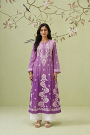 Viscose Anarkali Chikankari Kurta - Light Plum